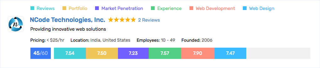 NCode Technologies Web Development ScoreCard